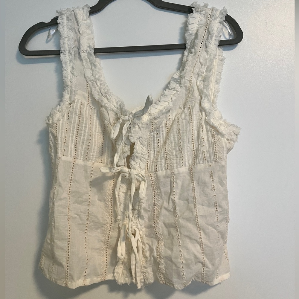 Zara White Eyelet Tie Top